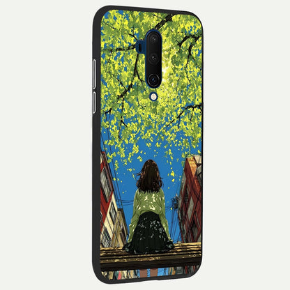  Golden Leaves Glow back cover For OnePlus 7T Pro slim fit glass case with vibrant aesthetic design