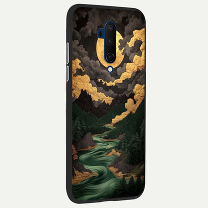  Golden River Moon back cover For OnePlus 7T Pro slim fit glass case with vibrant aesthetic design