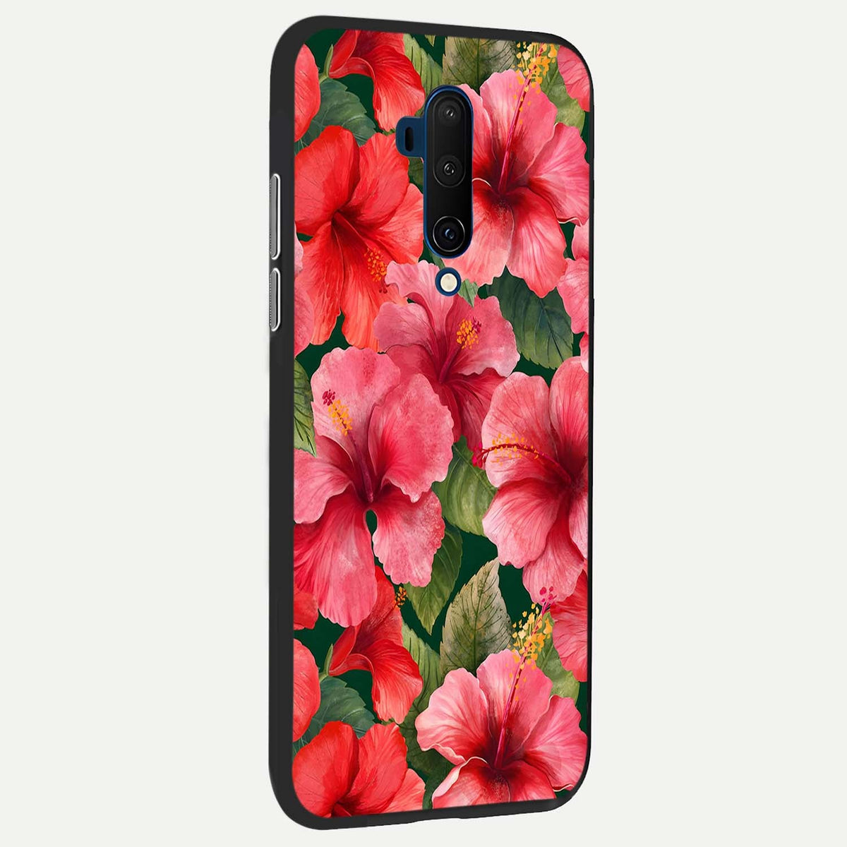  Hibiscus Pattern back cover For OnePlus 7T Pro slim fit glass case with vibrant aesthetic design