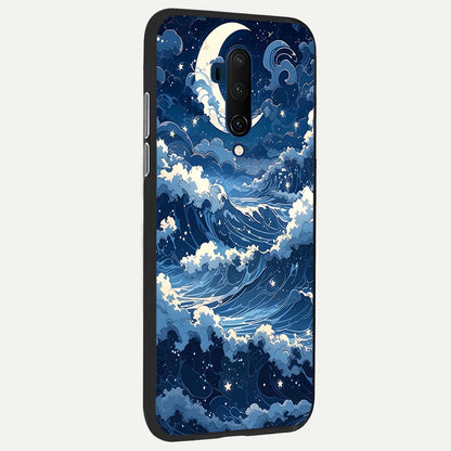  Ocean Moon Waves back cover For OnePlus 7T Pro slim fit glass case with vibrant aesthetic design