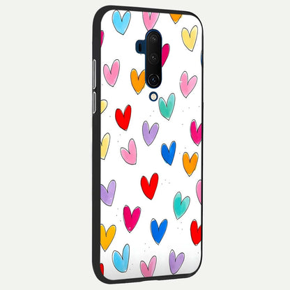  Playful Love Doodles back cover For OnePlus 7T Pro slim fit glass case with vibrant aesthetic design