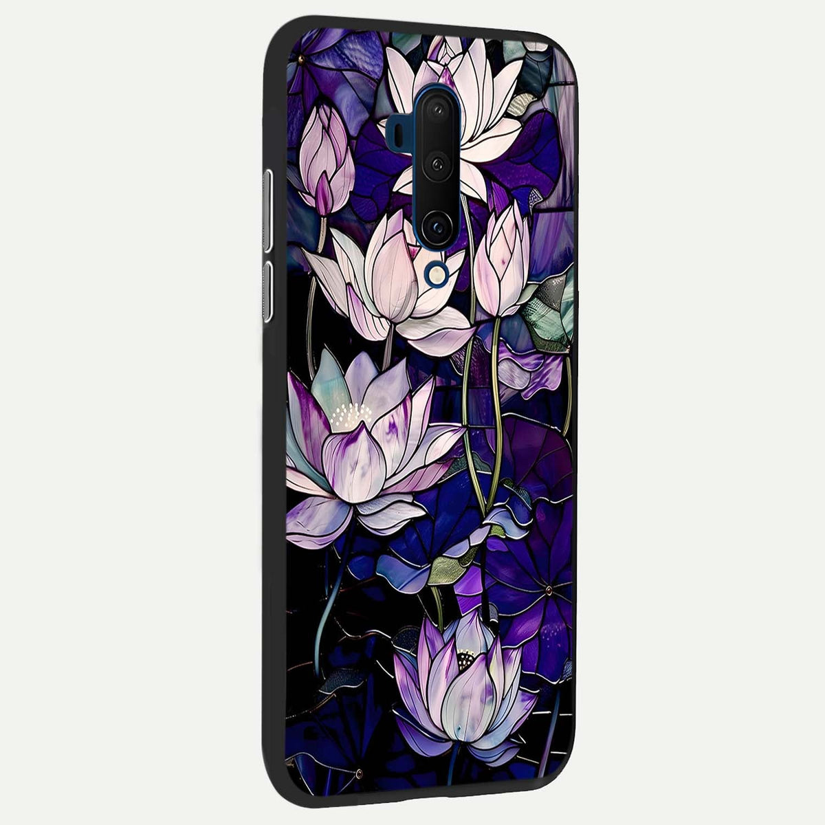  Purple Lotus Pattern back cover For OnePlus 7T Pro slim fit glass case with vibrant aesthetic design