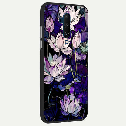  Purple Lotus Pattern back cover For OnePlus 7T Pro slim fit glass case with vibrant aesthetic design