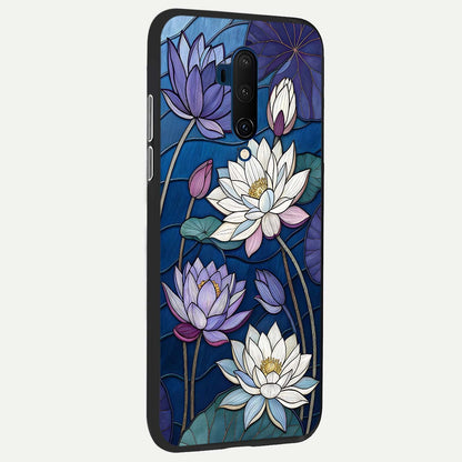  Purple Lotus Stained back cover For OnePlus 7T Pro slim fit glass case with vibrant aesthetic design