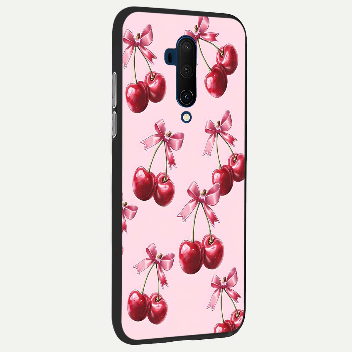  Red Cherries Pattern back cover For OnePlus 7T Pro slim fit glass case with vibrant aesthetic design