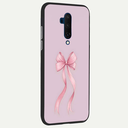  Soft Blush Bow back cover For OnePlus 7T Pro slim fit glass case with vibrant aesthetic design