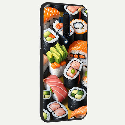  Sushi Food Pattern back cover For OnePlus 7T Pro slim fit glass case with vibrant aesthetic design