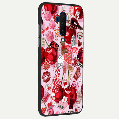  Sweet Cherry Chaos back cover For OnePlus 7T Pro slim fit glass case with vibrant aesthetic design