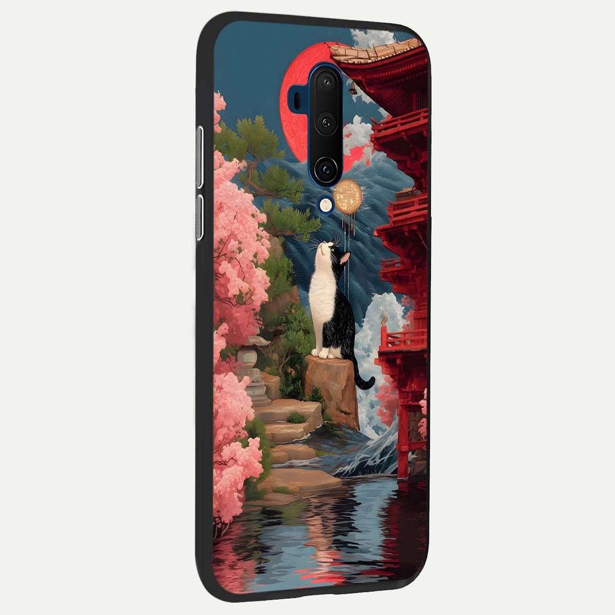  Temple Cat Scenery back cover For OnePlus 7T Pro slim fit glass case with vibrant aesthetic design