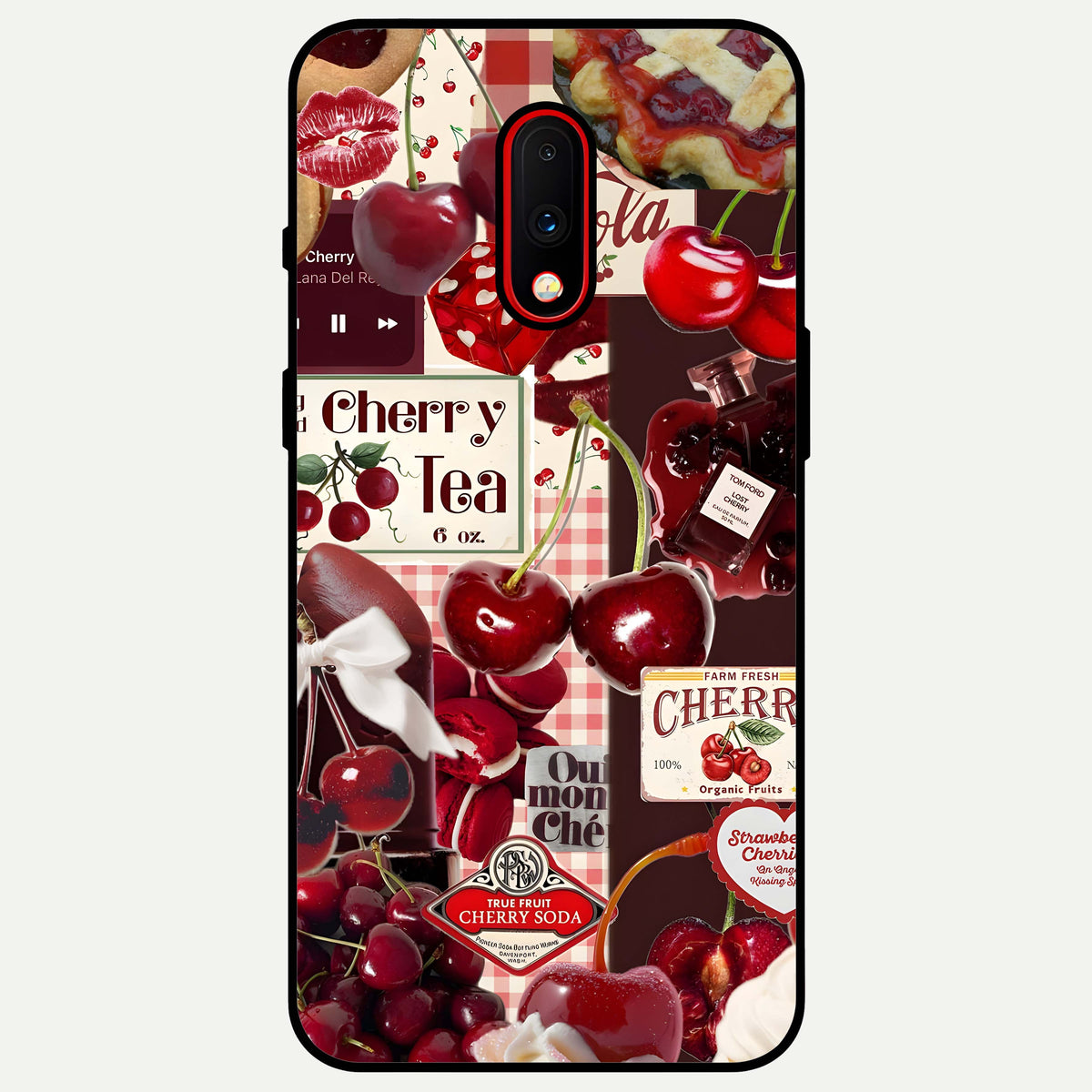  Aesthetic Cherry Tea Glass Case For OnePlus 7 back cover – full design glossy printed glass finish