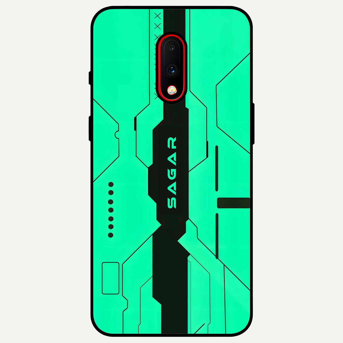  Aqua Tech CYBERPUNK Custom Name Glass Case For OnePlus 7 back cover – full design glossy printed glass finish
