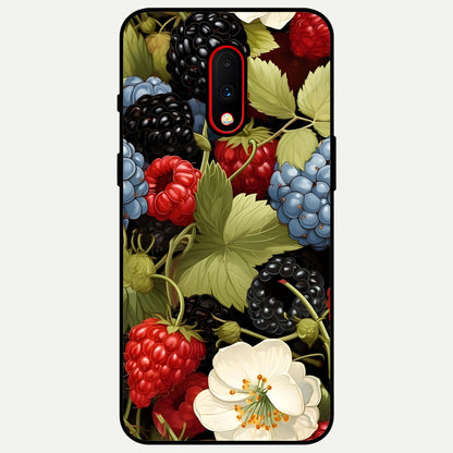  Berry Bloom Charm Glass Case For OnePlus 7 back cover – full design glossy printed glass finish