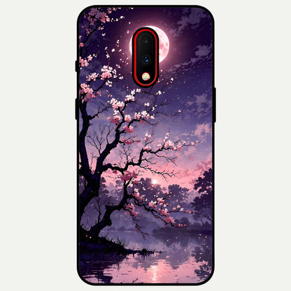  Blossom Pink Moon Glass Case For OnePlus 7 back cover – full design glossy printed glass finish