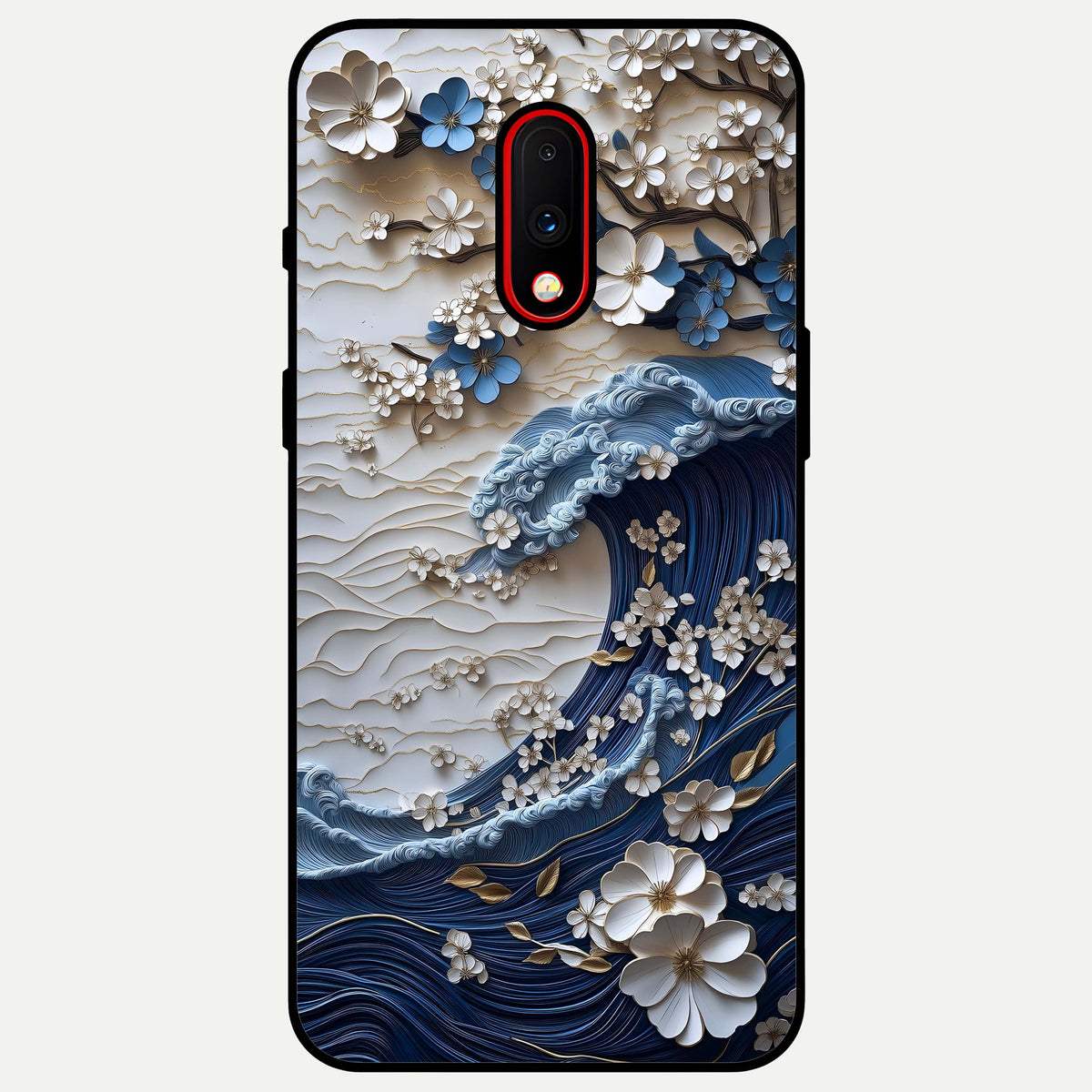  Blossom Wave Art Glass Case For OnePlus 7 back cover – full design glossy printed glass finish