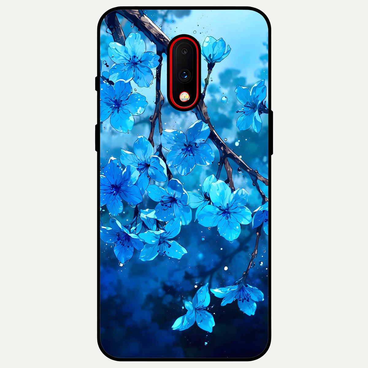  Blue Blossoms Branch Glass Case For OnePlus 7 back cover – full design glossy printed glass finish