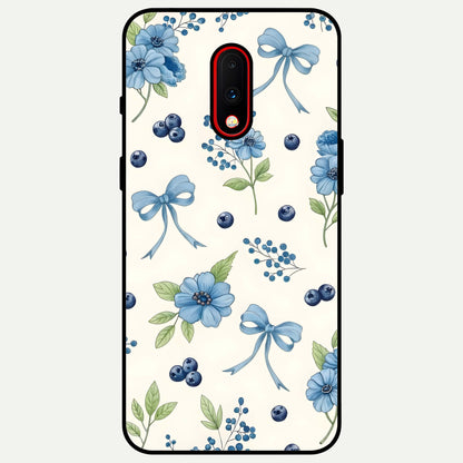  Blue Flower And Bow Glass Case For OnePlus 7 back cover – full design glossy printed glass finish