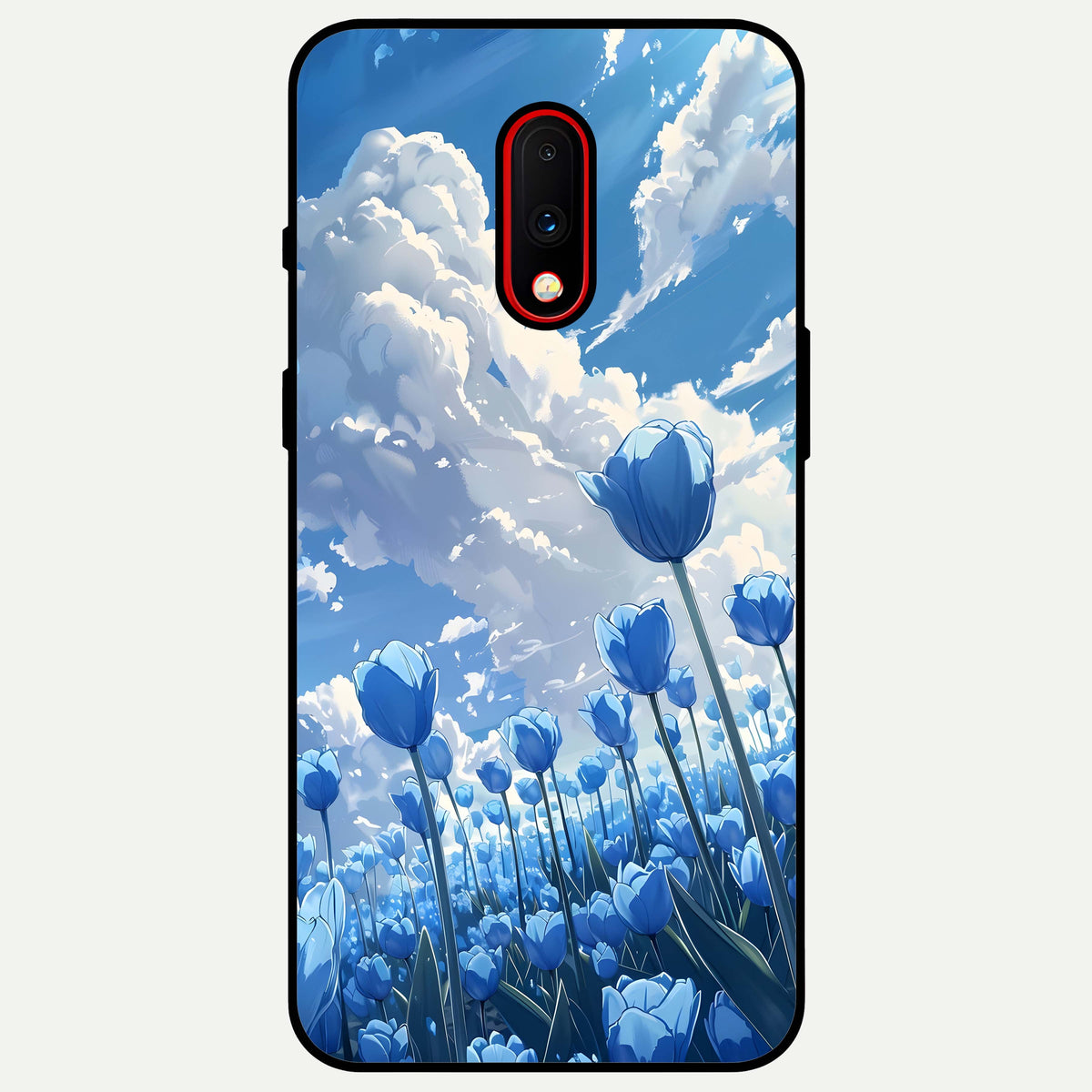  Blue Tulip Clouds Glass Case For OnePlus 7 back cover – full design glossy printed glass finish