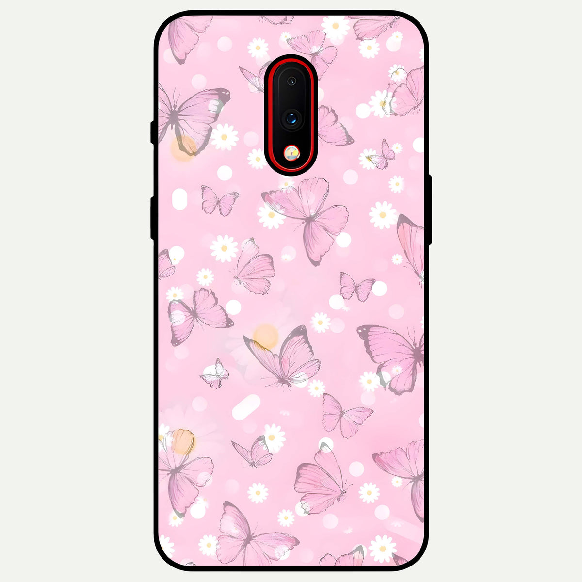  Blush Butterfly Garden Glass Case For OnePlus 7 back cover – full design glossy printed glass finish