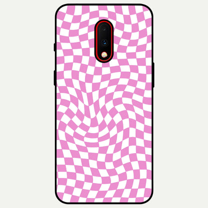  Bubblegum Check Wave Glass Case For OnePlus 7 back cover – full design glossy printed glass finish