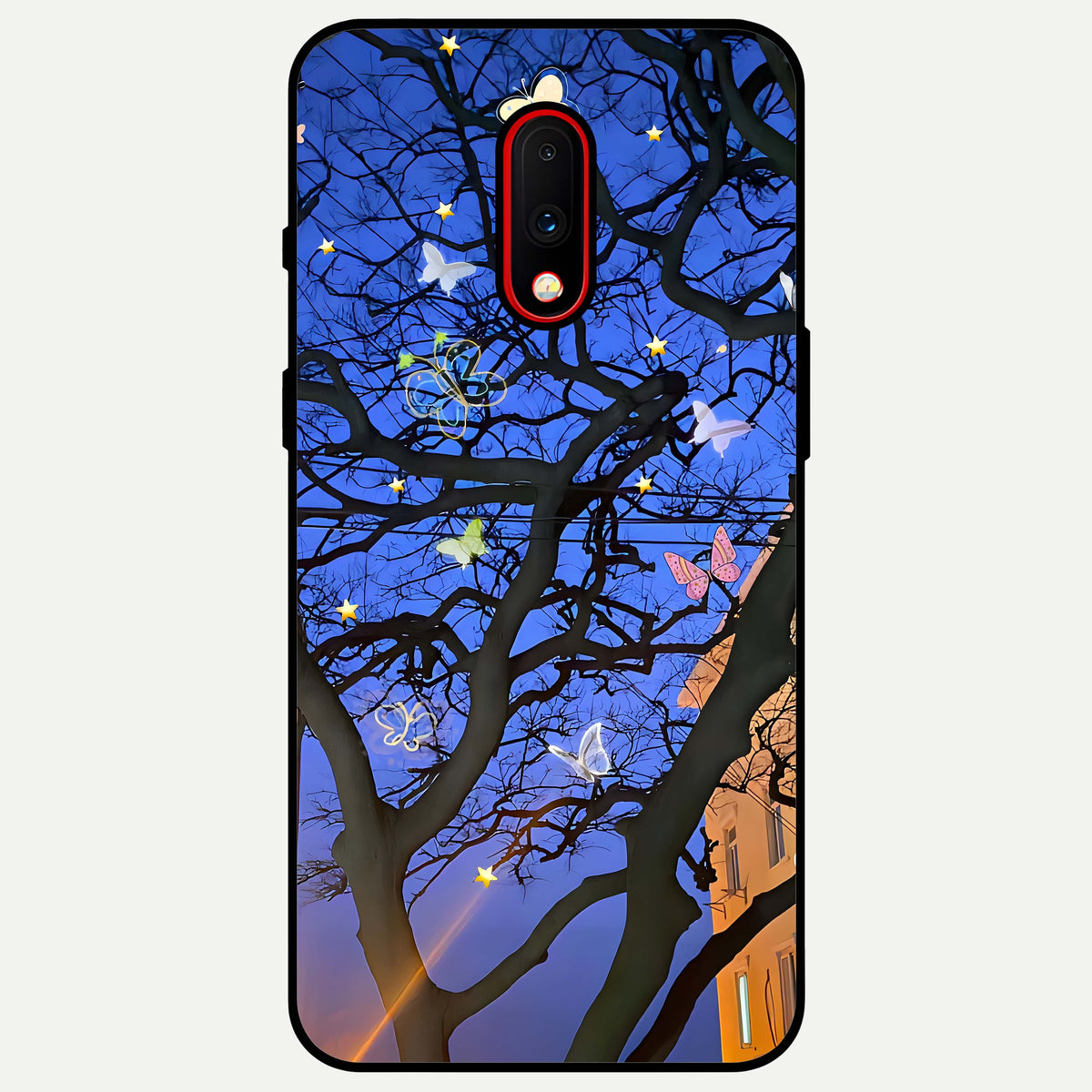  Butterfly Night Magic Glass Case For OnePlus 7 back cover – full design glossy printed glass finish