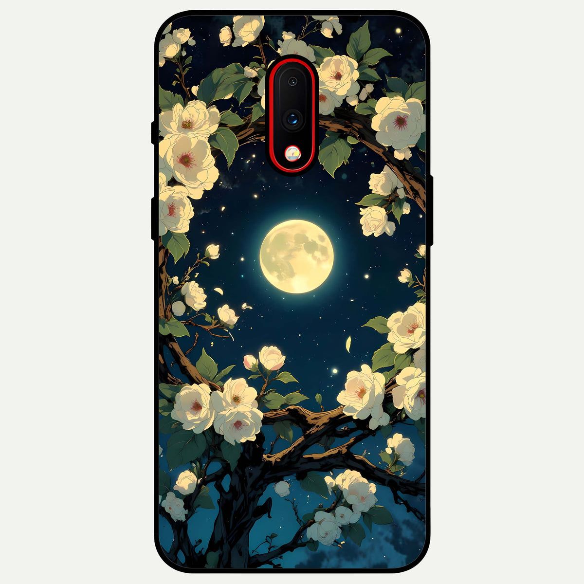  Celestial Moon And Flower Glass Case For OnePlus 7 back cover – full design glossy printed glass finish