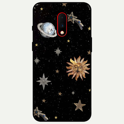  Celestial Moon With Stars Glass Case For OnePlus 7 back cover – full design glossy printed glass finish