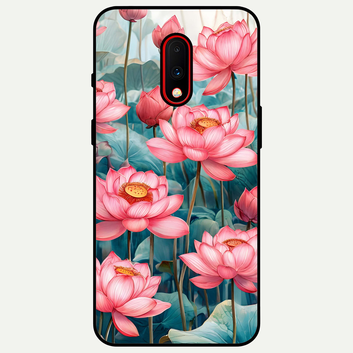  Celestial Pink Lotus Glass Case For OnePlus 7 back cover – full design glossy printed glass finish
