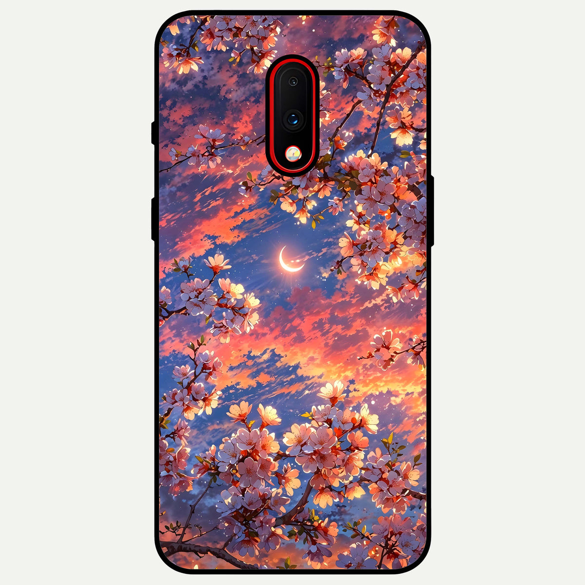  Celestial Sakura Sunset Glass Case For OnePlus 7 back cover – full design glossy printed glass finish