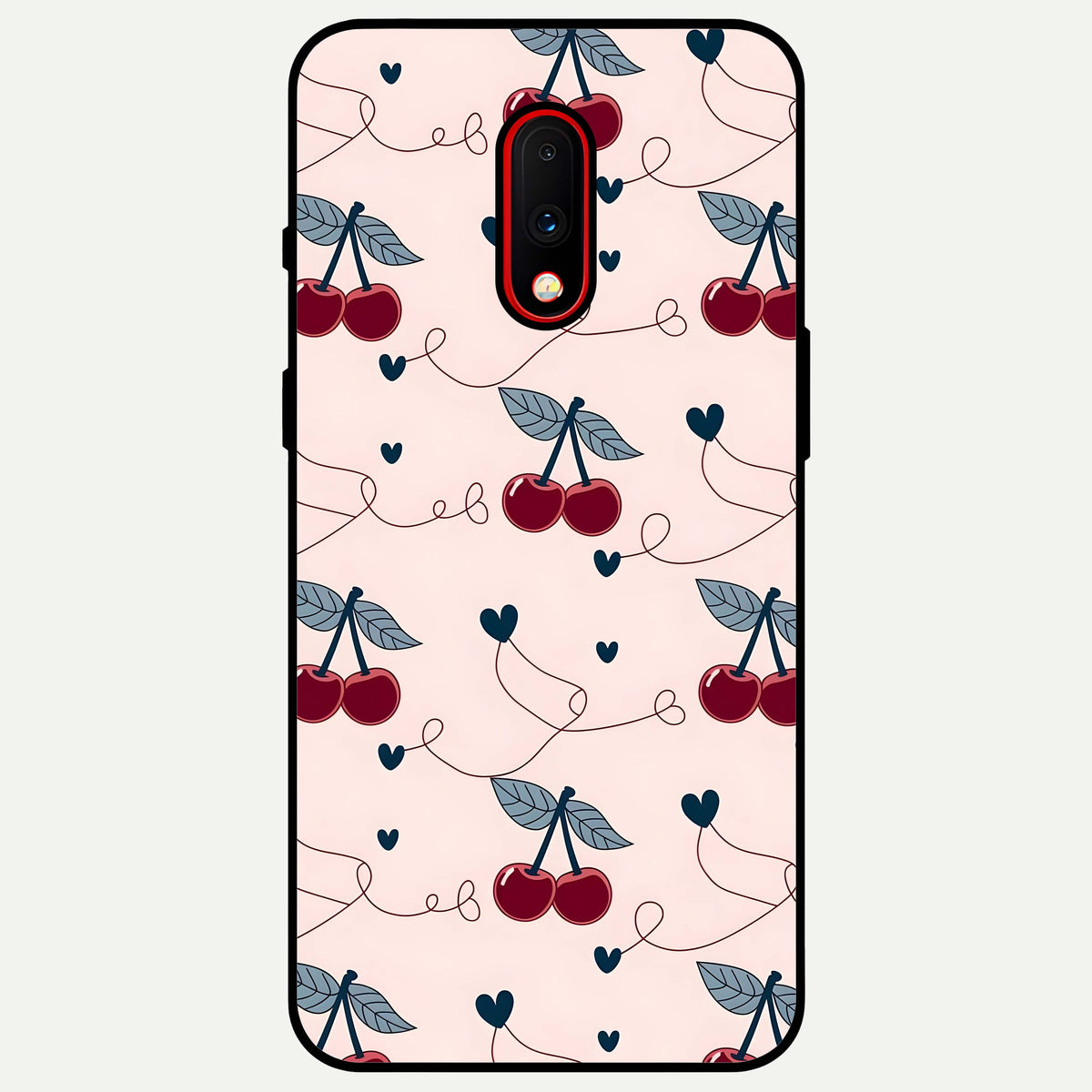  Cherry Heart Line Glass Case For OnePlus 7 back cover – full design glossy printed glass finish