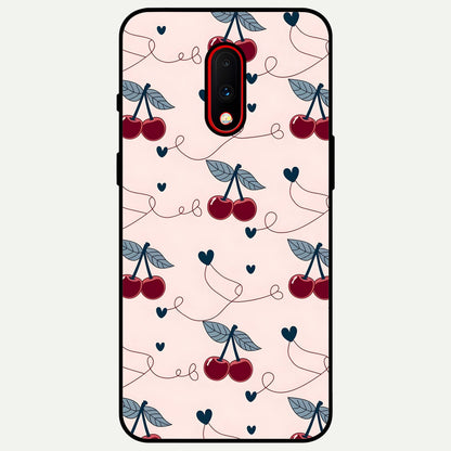  Cherry Heart Line Glass Case For OnePlus 7 back cover – full design glossy printed glass finish