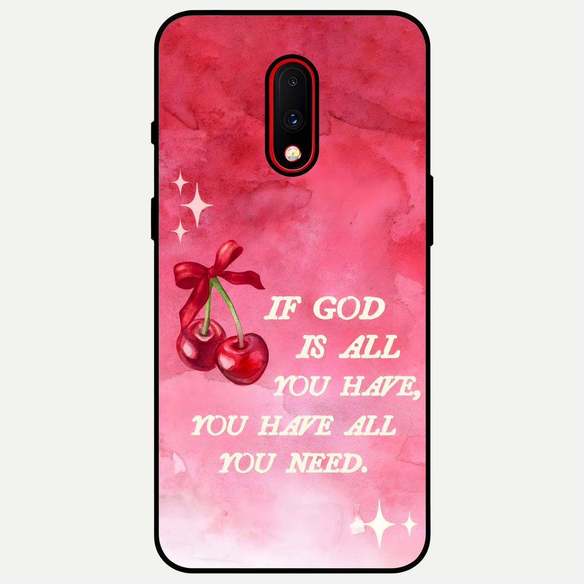  Cherry Quote Glass Case For OnePlus 7 back cover – full design glossy printed glass finish