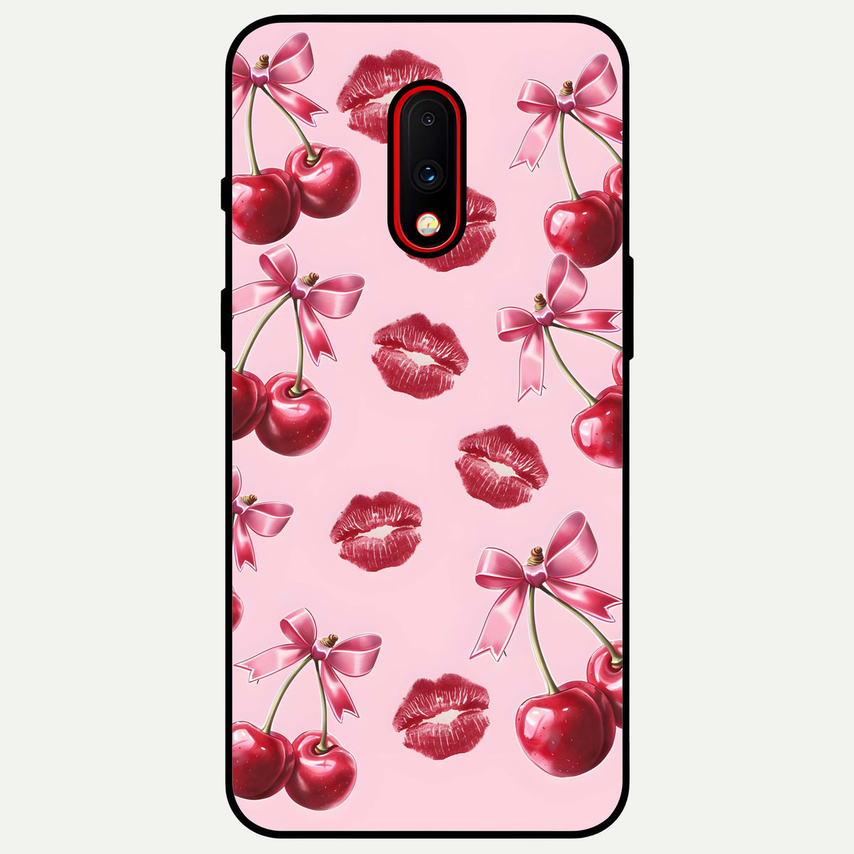  Cherry With Lips Glass Case For OnePlus 7 back cover – full design glossy printed glass finish