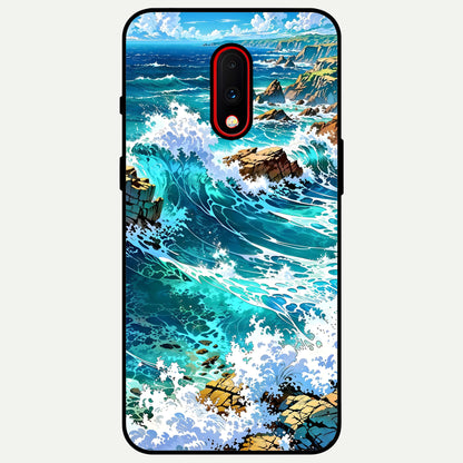  Coastal Blue Waves Glass Case For OnePlus 7 back cover – full design glossy printed glass finish
