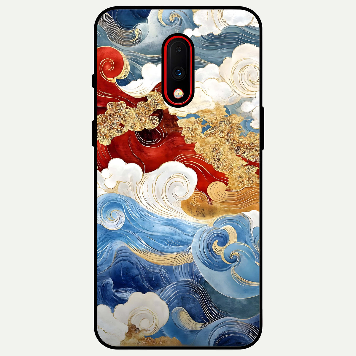  Colored Waves Glass Case For OnePlus 7 back cover – full design glossy printed glass finish