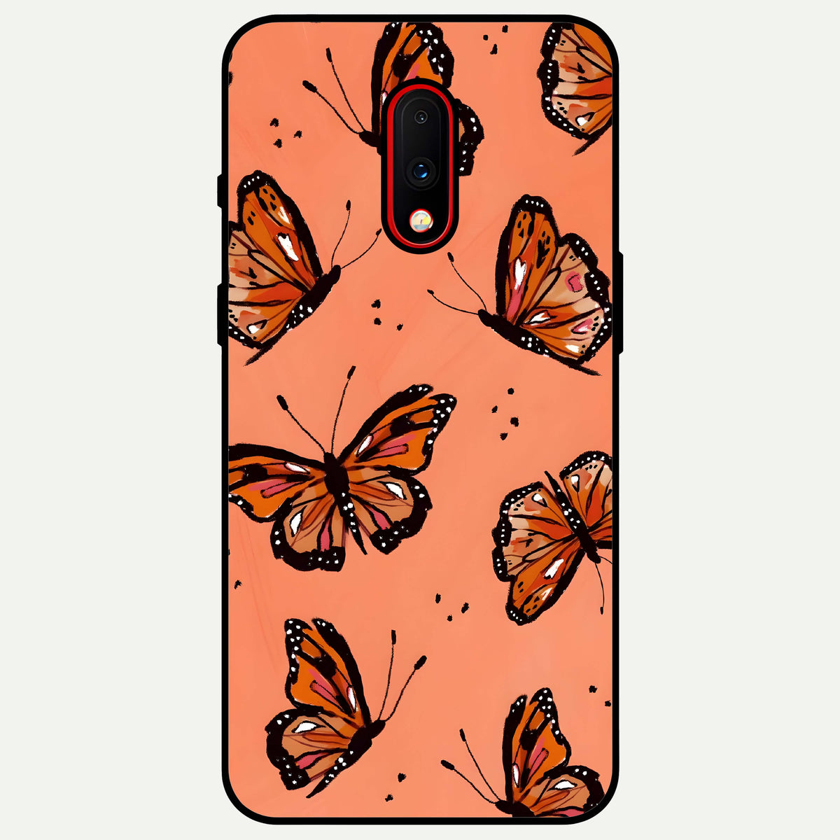  Coral Wing Butterfly Glass Case For OnePlus 7 back cover – full design glossy printed glass finish