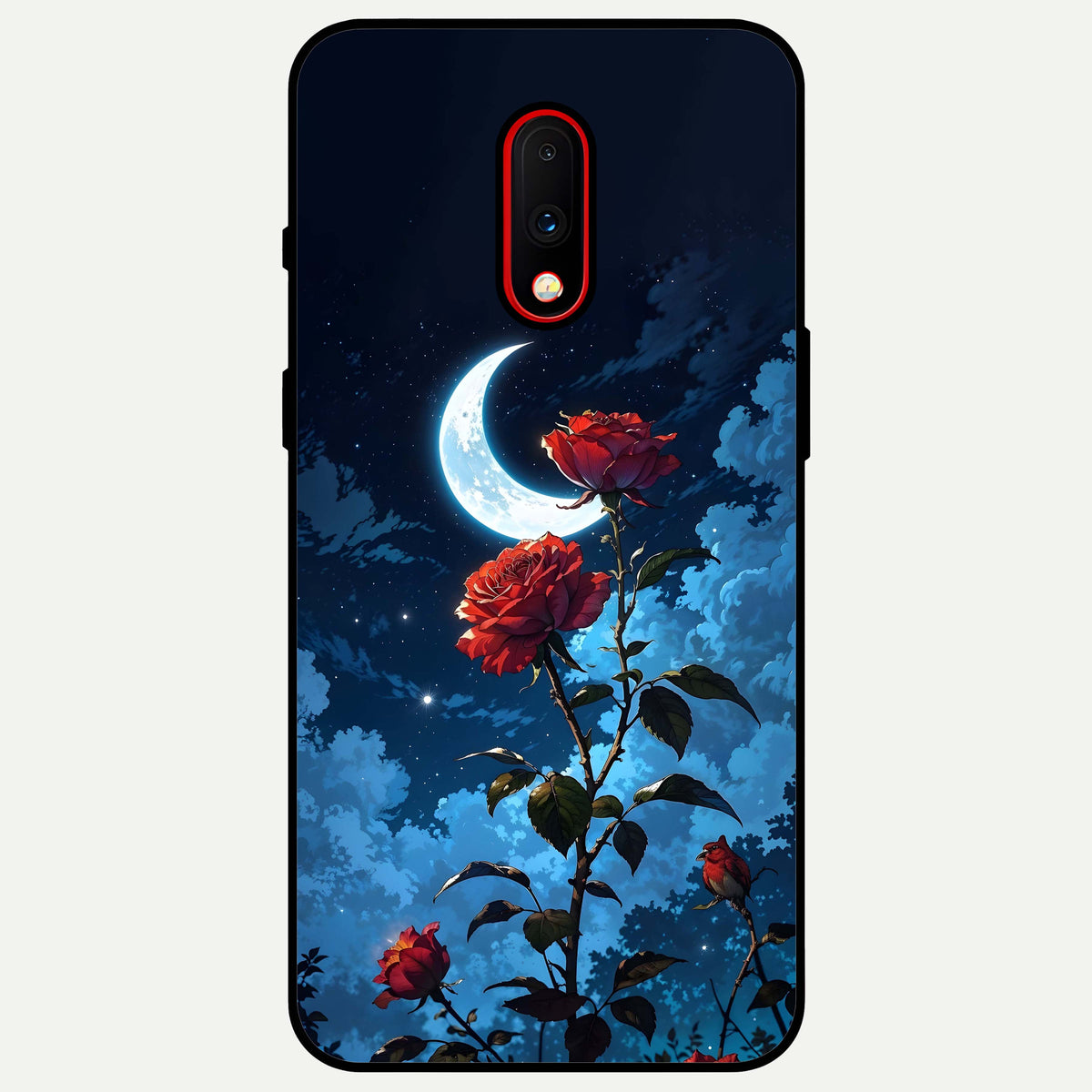  Crimson Rose Moon Glass Case For OnePlus 7 back cover – full design glossy printed glass finish
