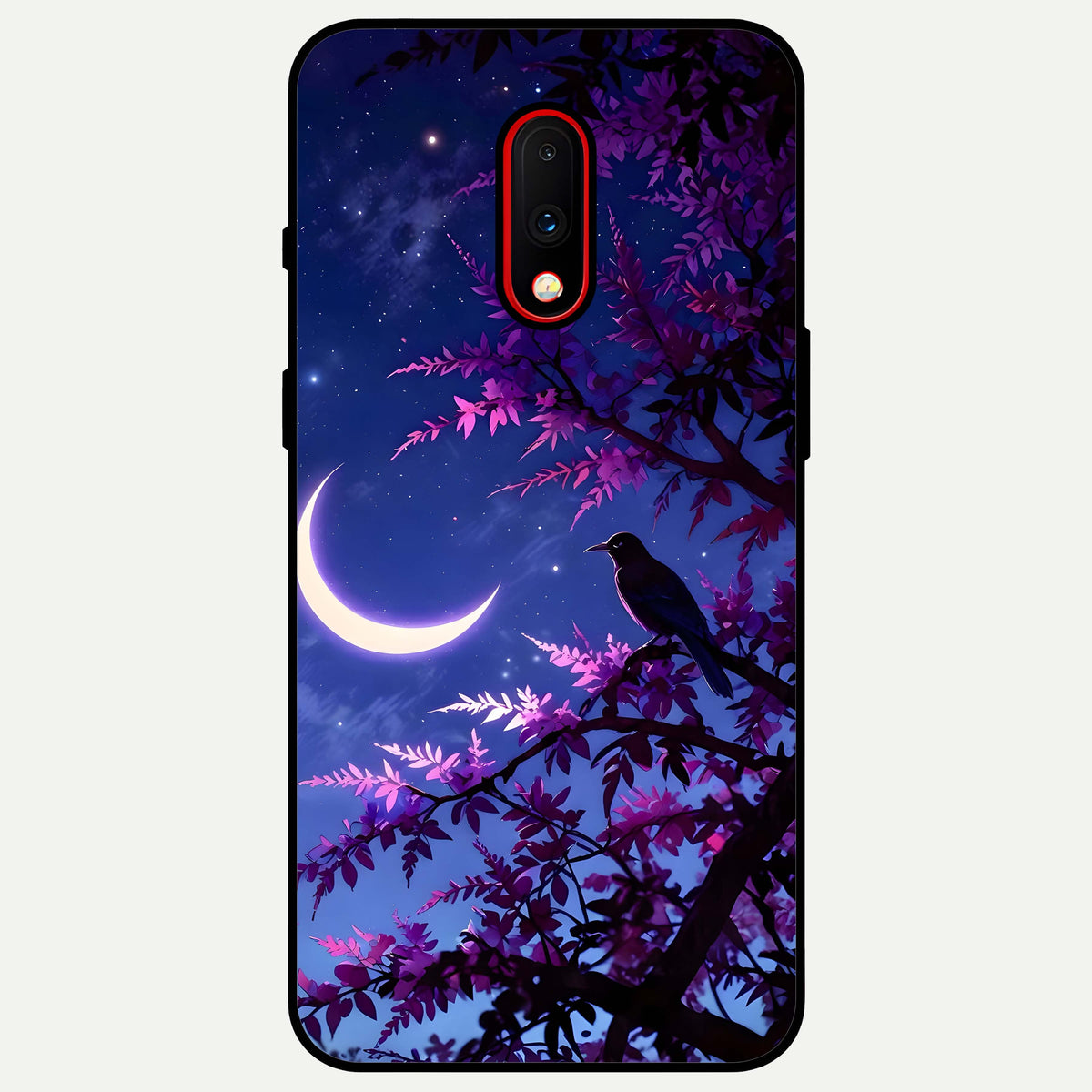  Crow And Moon Scenery Glass Case For OnePlus 7 back cover – full design glossy printed glass finish