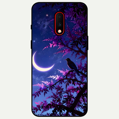 Crow And Moon Scenery Glass Case For OnePlus 7 back cover – full design glossy printed glass finish