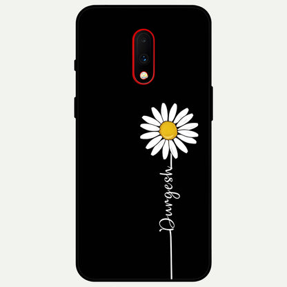  Custom Name White Flower Glass Case For OnePlus 7 back cover – full design glossy printed glass finish