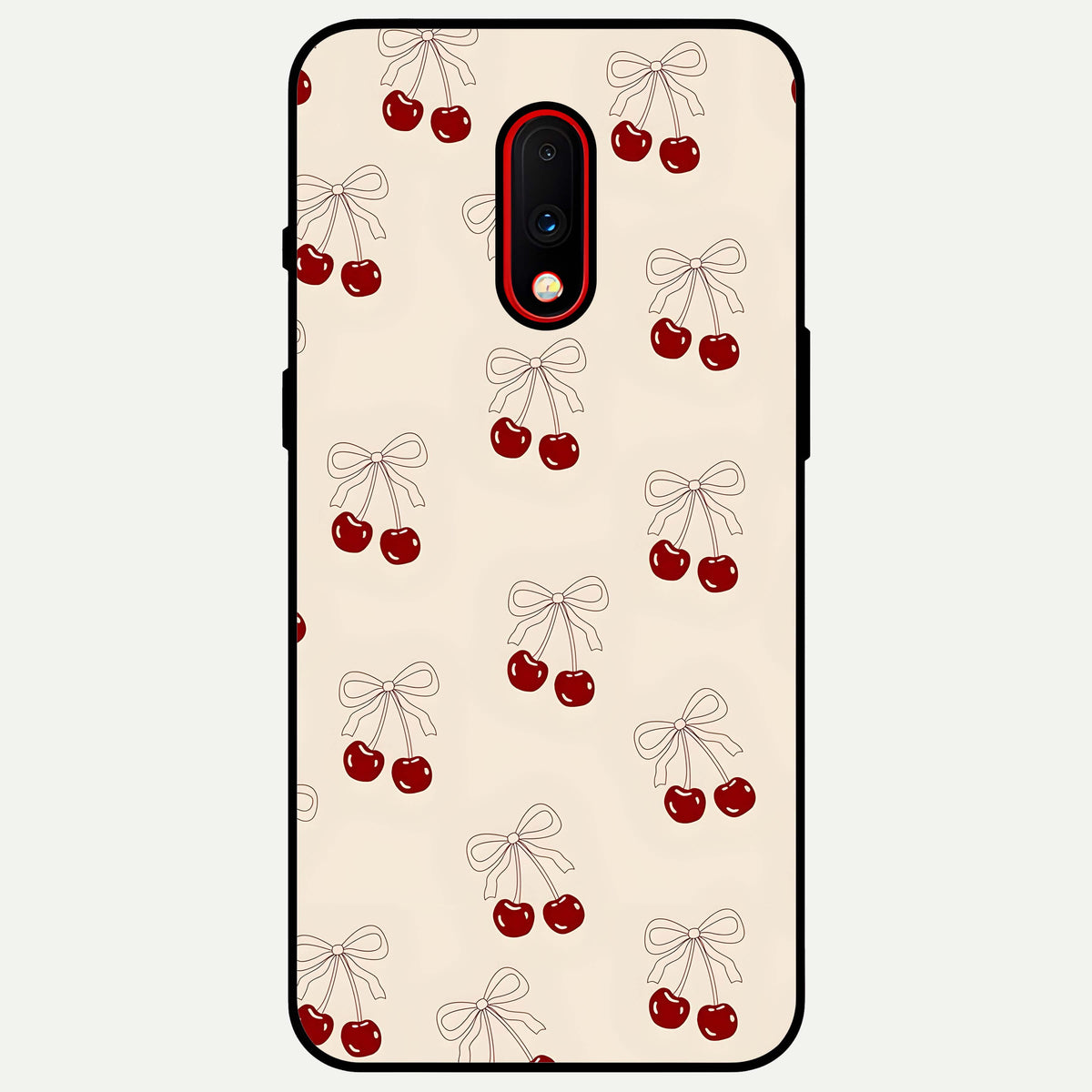 Cute Cherry Pattern Glass Case For OnePlus 7 back cover – full design glossy printed glass finish