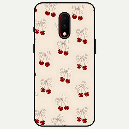  Cute Cherry Pattern Glass Case For OnePlus 7 back cover – full design glossy printed glass finish
