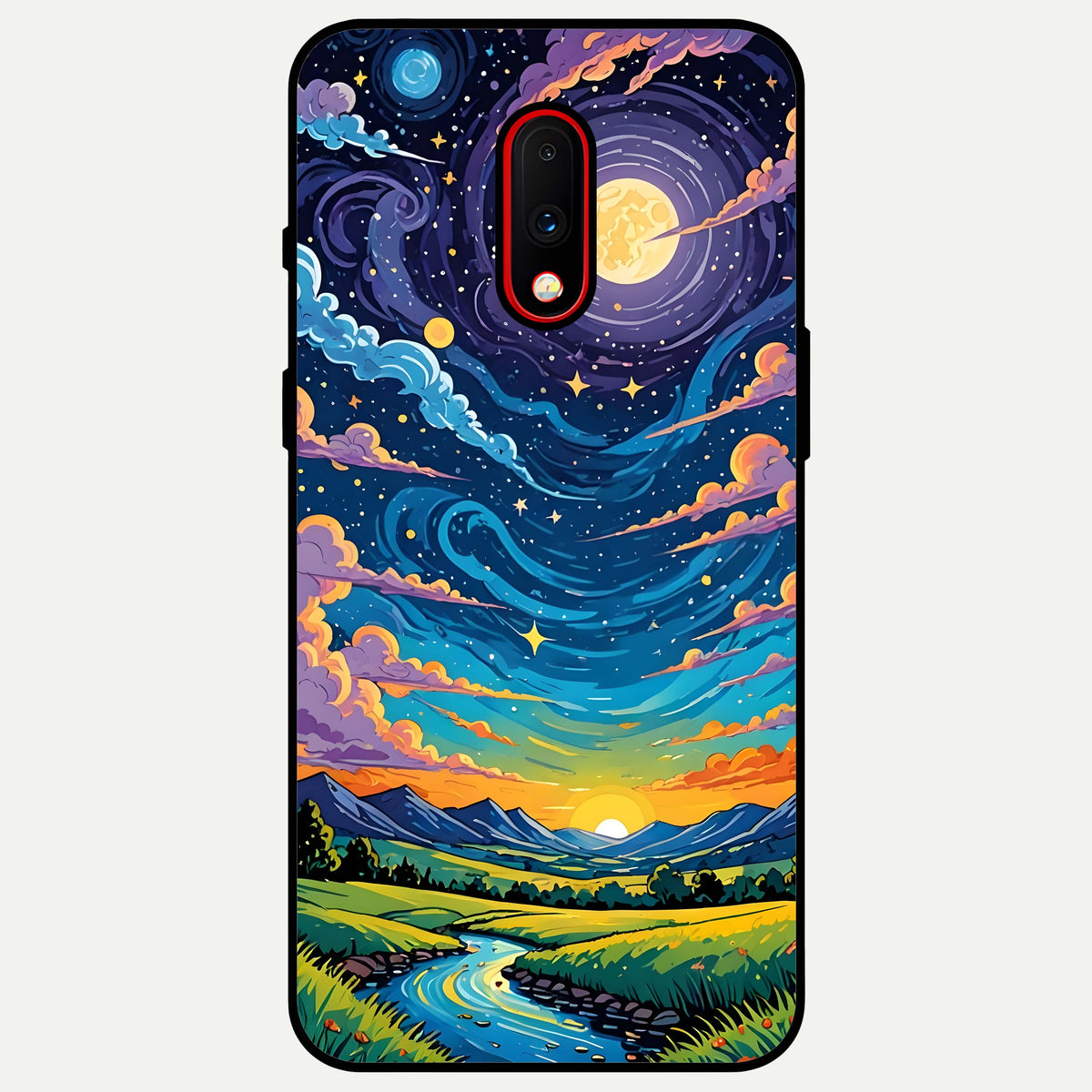 Dreamy Night Landscape Glass Case For OnePlus 7 back cover – full design glossy printed glass finish