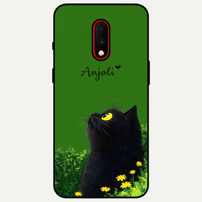  Emerald Cat Custom Name Glass Case For OnePlus 7 back cover – full design glossy printed glass finish
