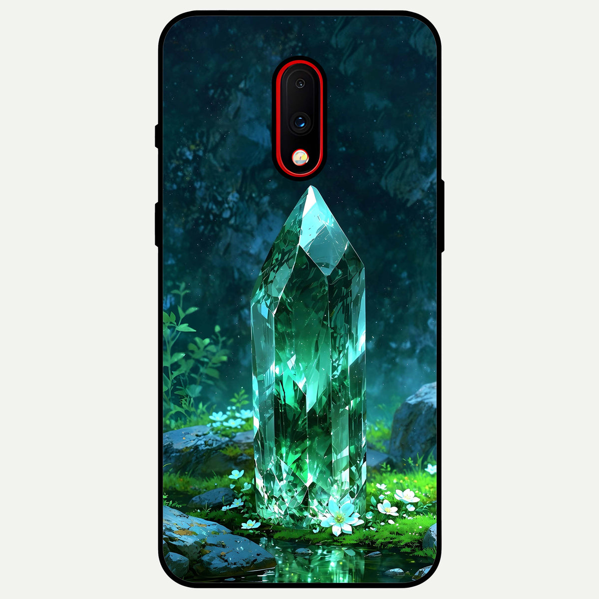  Emerald Light Crystal Glass Case For OnePlus 7 back cover – full design glossy printed glass finish
