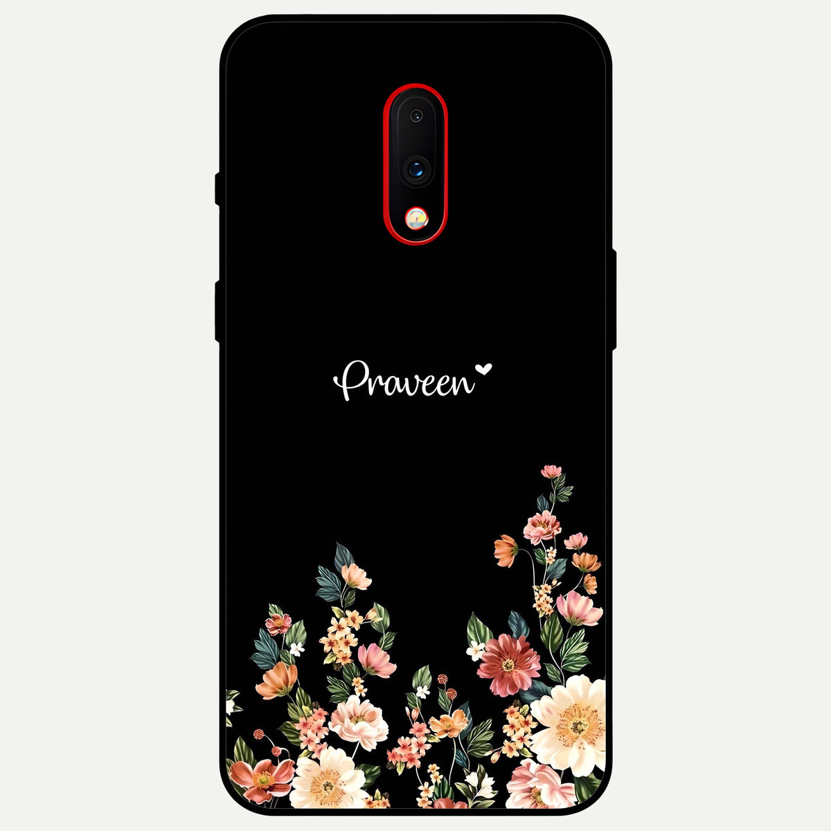  Floral Design Personalized Custom Name Glass Case For OnePlus 7 back cover – full design glossy printed glass finish