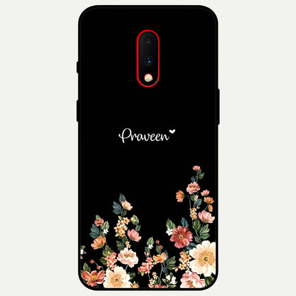  Floral Design Personalized Custom Name Glass Case For OnePlus 7 back cover – full design glossy printed glass finish