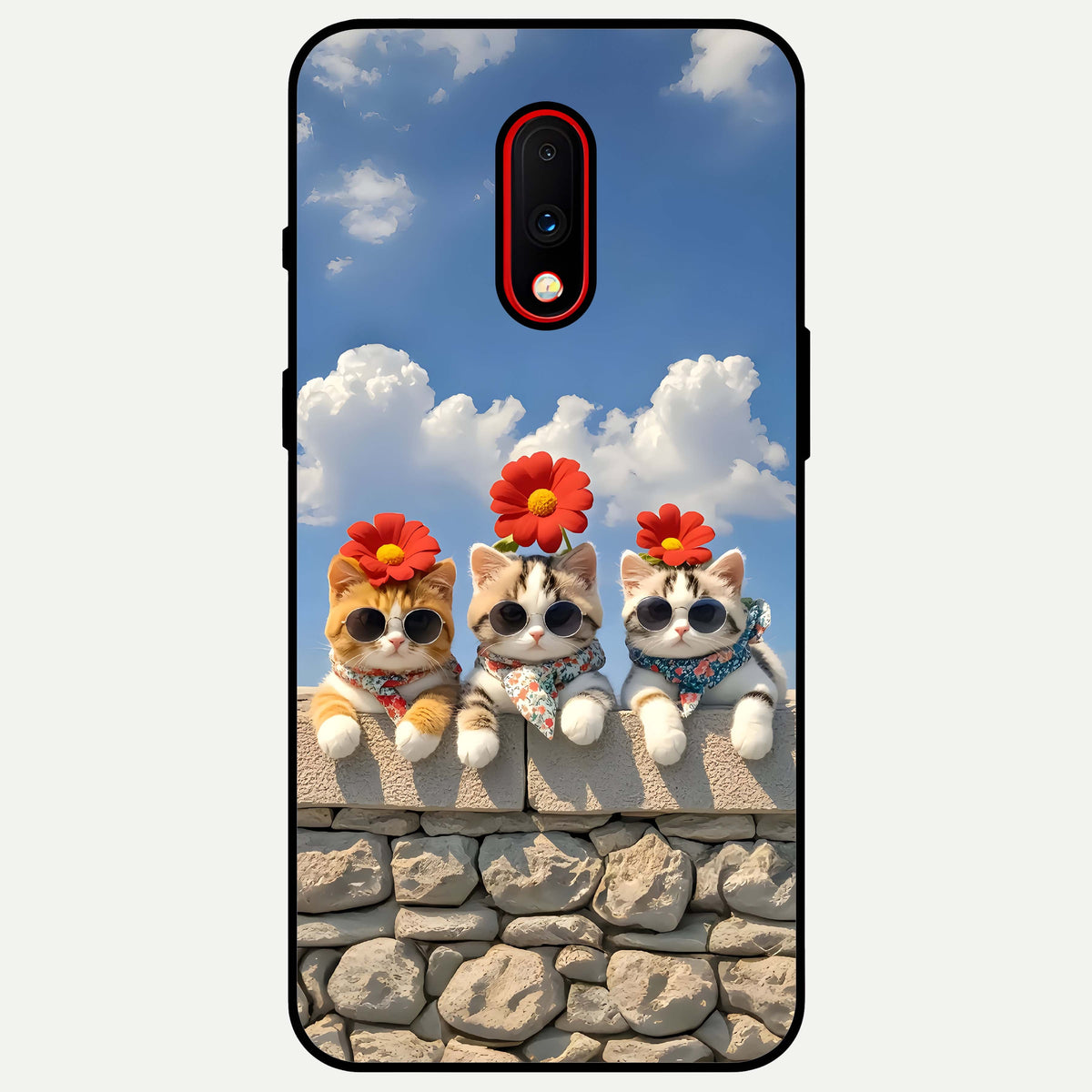 Floral Kitty Squad Glass Case For OnePlus 7 back cover – full design glossy printed glass finish
