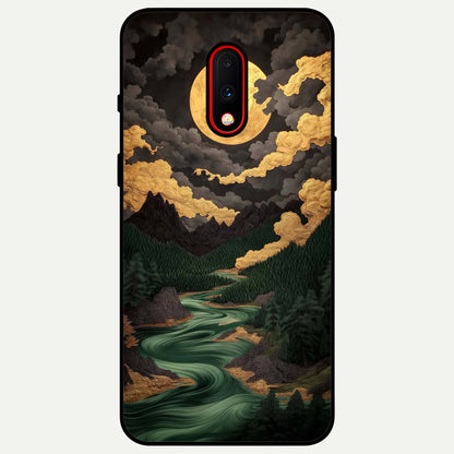  Golden River Moon Glass Case For OnePlus 7 back cover – full design glossy printed glass finish