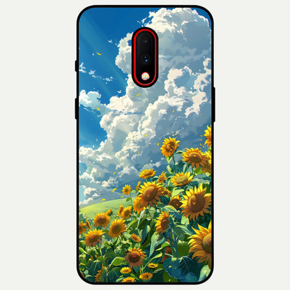  Golden Sun Glory Glass Case For OnePlus 7 back cover – full design glossy printed glass finish
