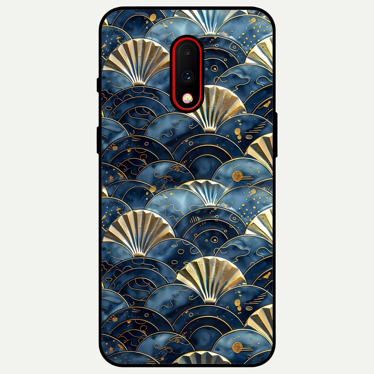  Golden Wave Luxe Glass Case For OnePlus 7 back cover – full design glossy printed glass finish